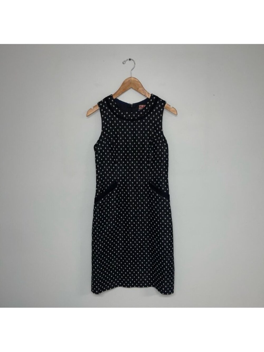 Boden Dress Women’s Size 4 US Long Black Ivory Deborah Tweed Wool Shift - Picture 2 of 9